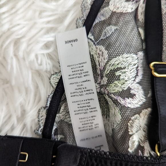 Women's Hanky Panky Large Black Sheer Bra Embroidered Flowers Sexy Valentine's - Picture 2 of 5